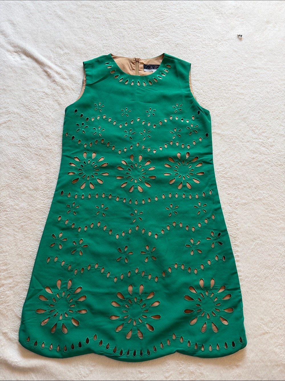 Dalia Green Laser-Cut Sleeveless Midi Dress